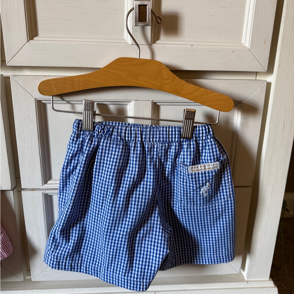 The Beaufort Bonnet Company Blue Gingham Elastic-Waist Kids Shorts